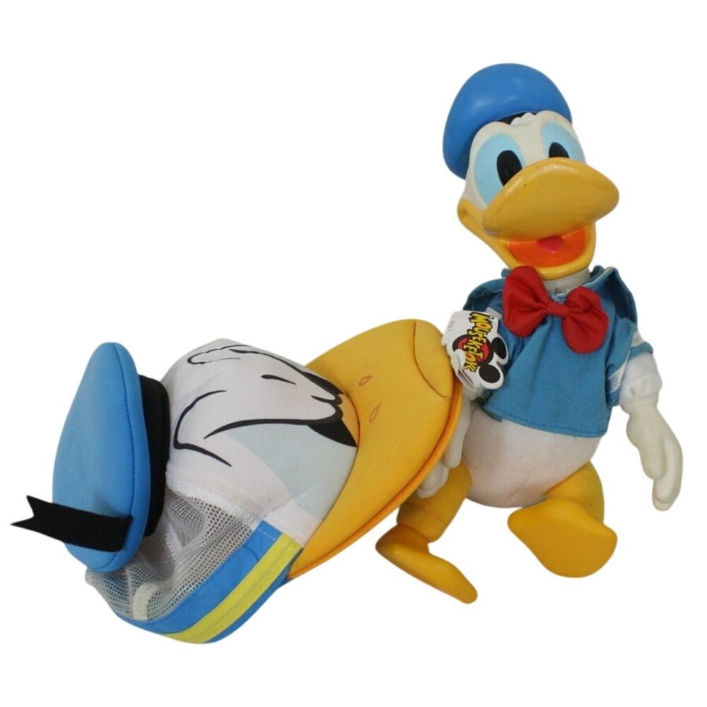 Vintage Disney Donald Duck Plush + Face Hat Lot Trucker Snapback Novelty